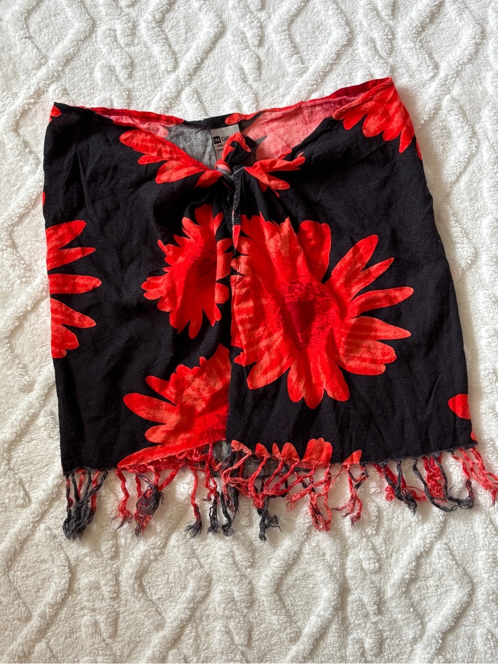 Ingear Black & Red Floral Tie-Front Swim Sarong